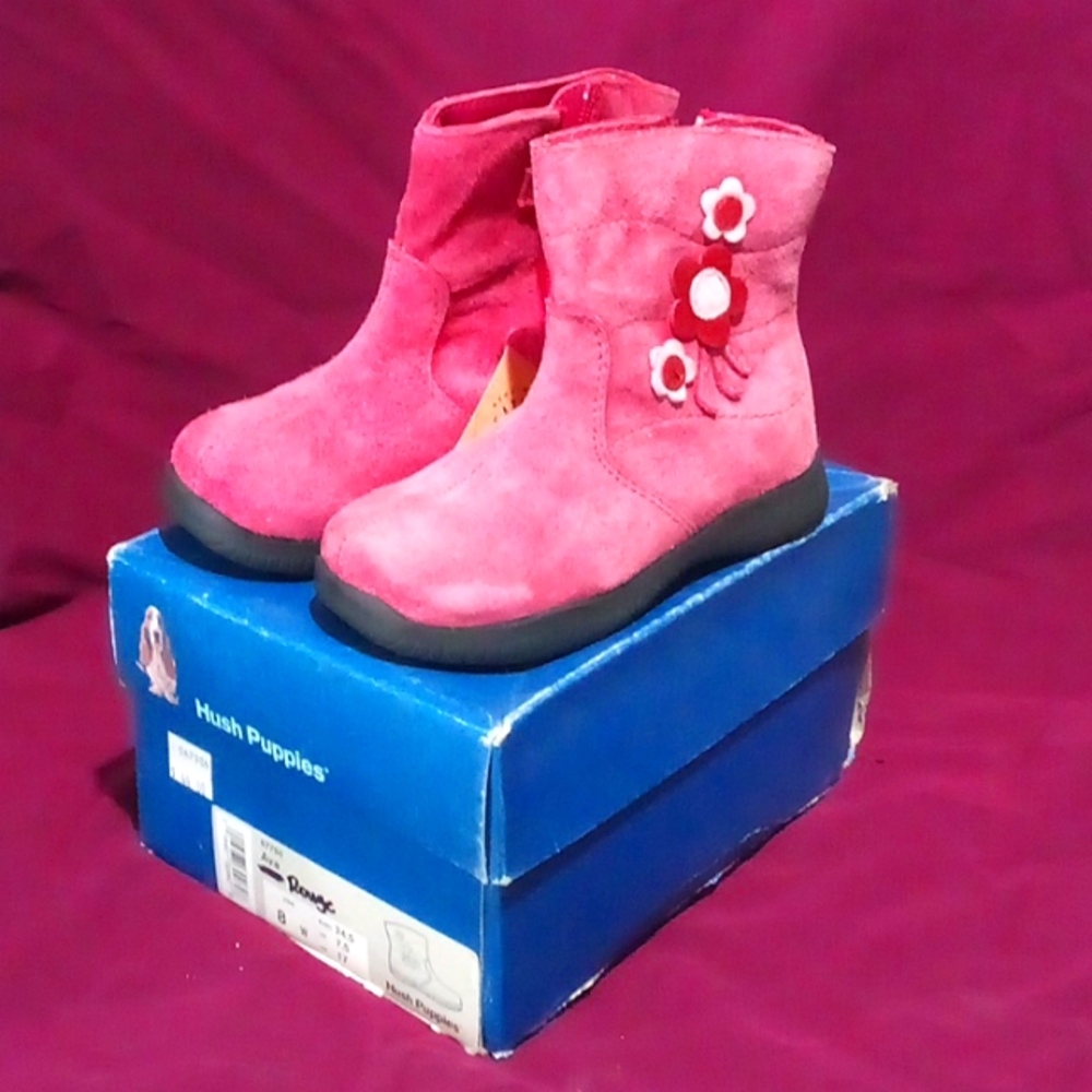 Toddler Girl's Hush Puppies Ava Rouge Leather Boots with Floral Embellishments